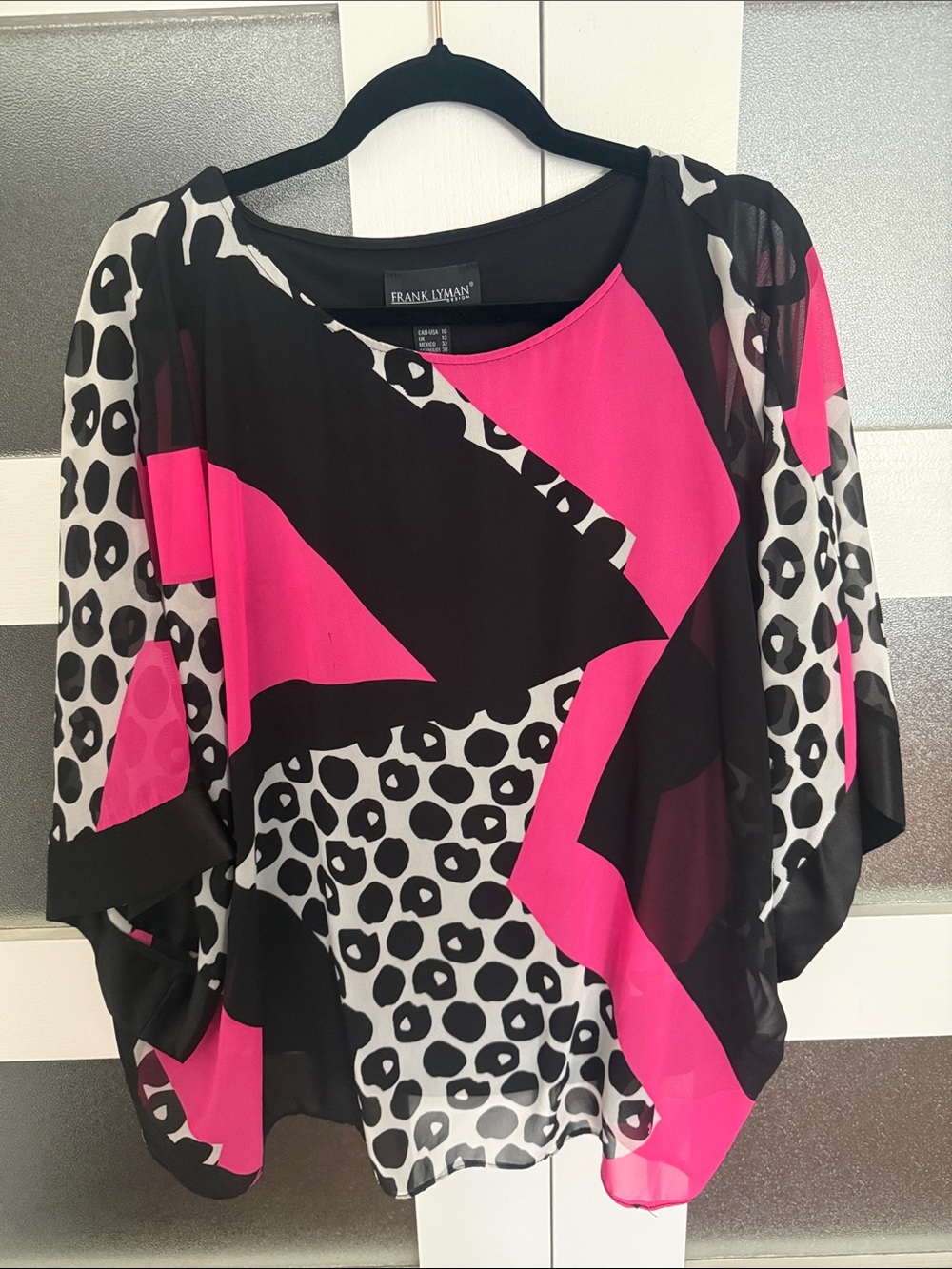 Frank Lyman Design Black, Hot Pink & White Abstract Animal-Print Tunic